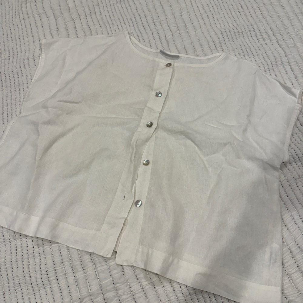 Boxy Ivory Button-Front Linen Top